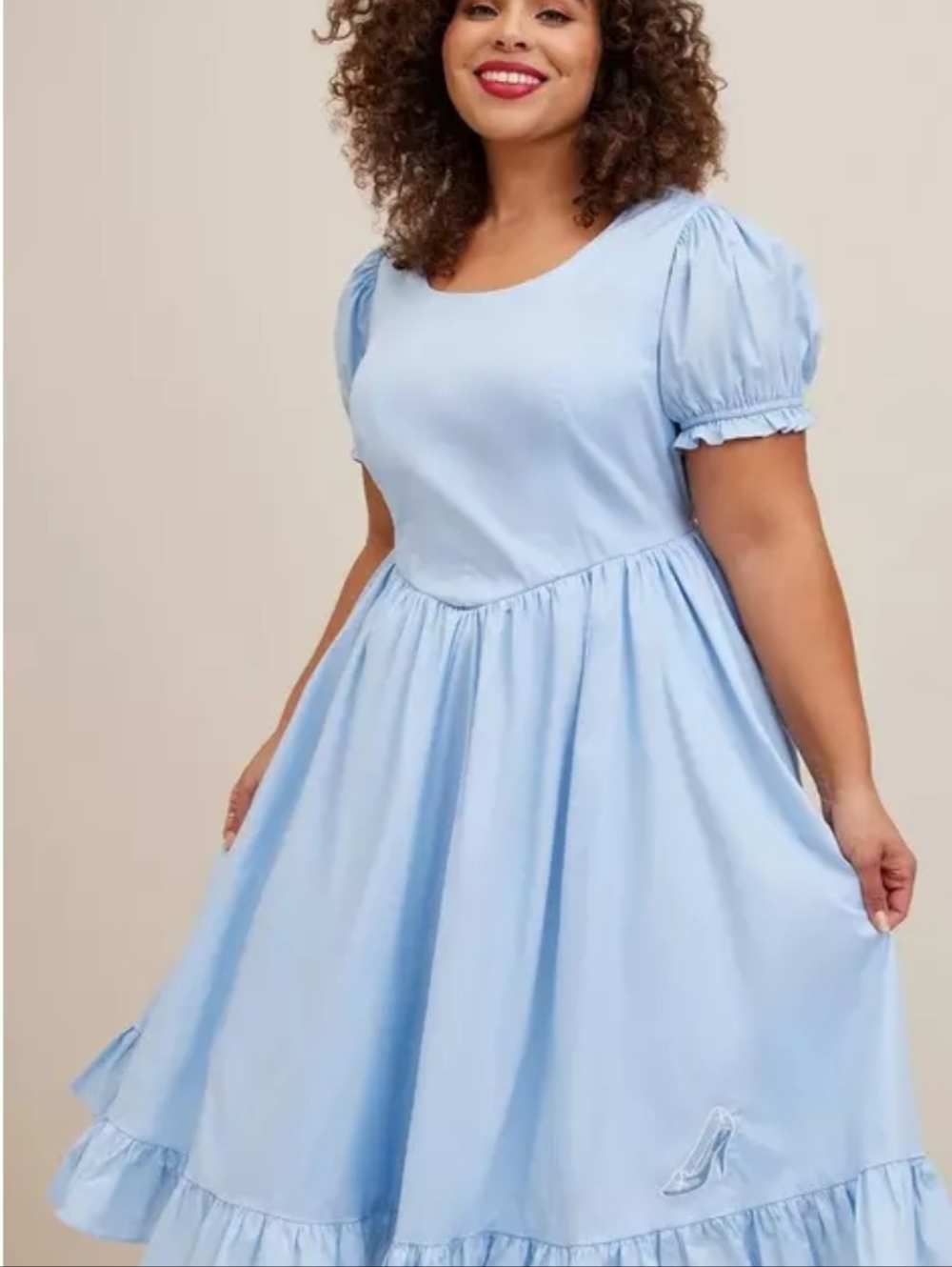 Torrid Disney Cinderella Stretch Poplin Puff Sleeve Midi Dress